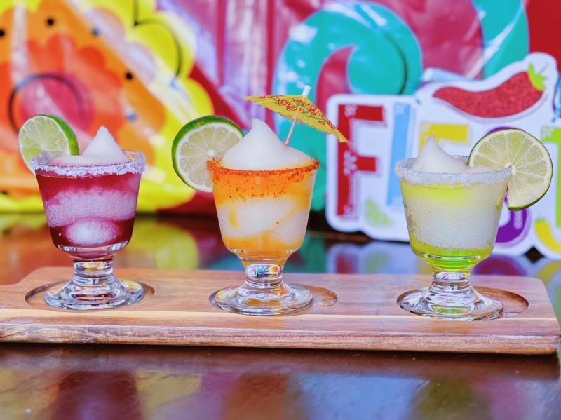 A flight of three frozen margaritas from Tomasita's Albuquerque