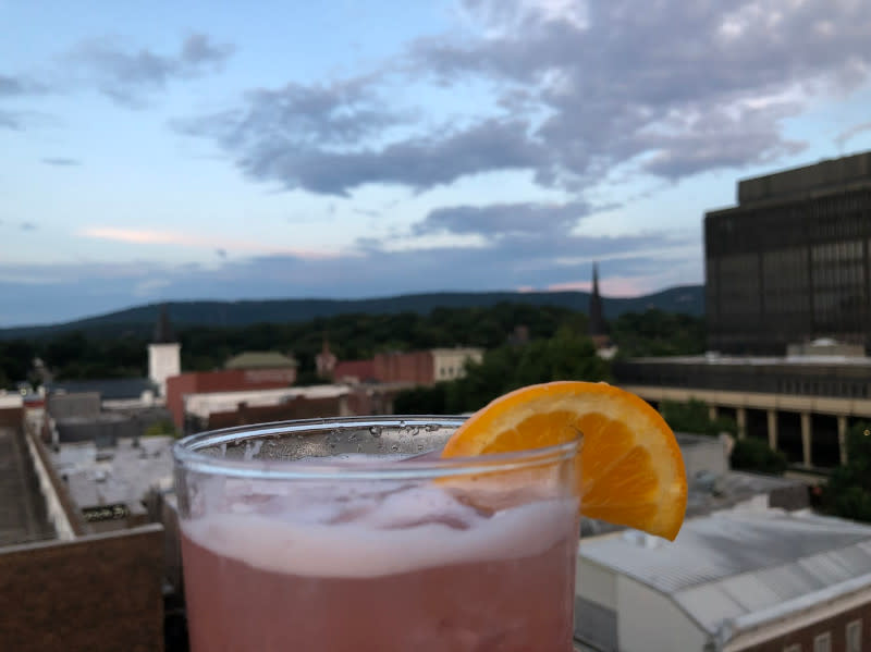cocktail and view of downtown Huntsville