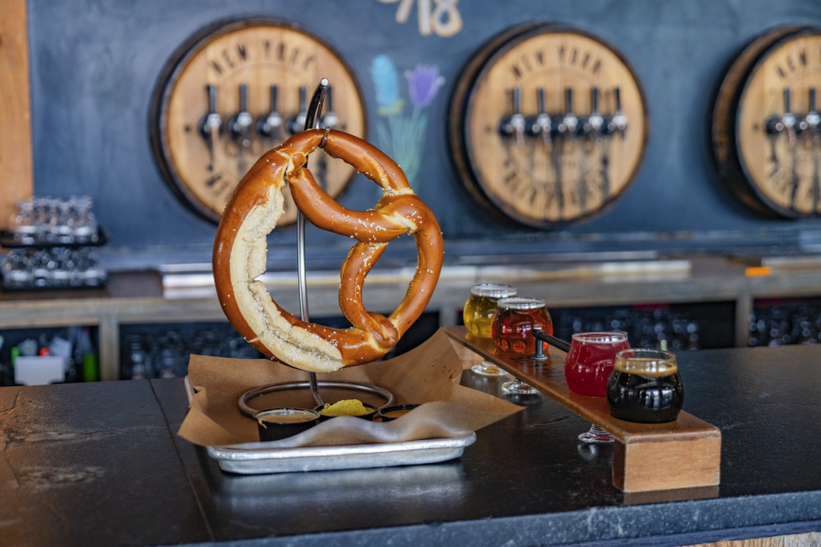 Pretzel and beer tasting at New York Beer Project in Victor, New York.