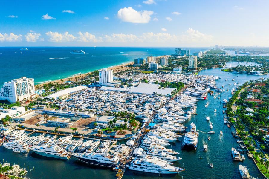 Aerial view of yachts at the Fort Lauderdale International Boat Show