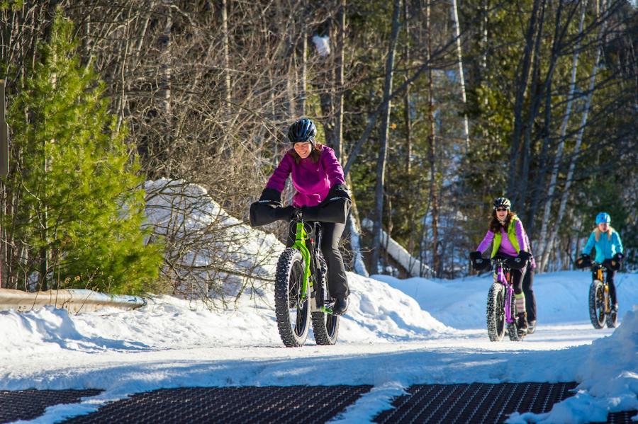 Winter cycling fat biking snow biking in Marquette, Michigan.