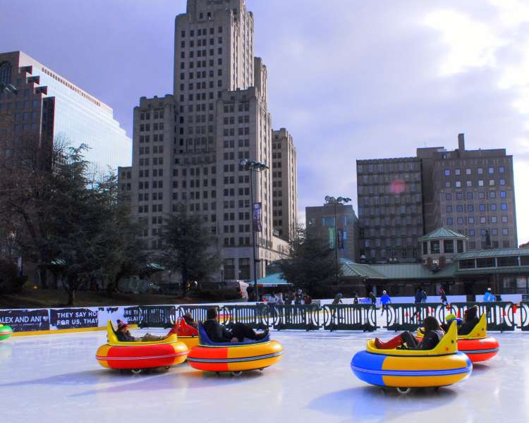 Providence bumper  cars skating center rink winter family fun outdoors ice