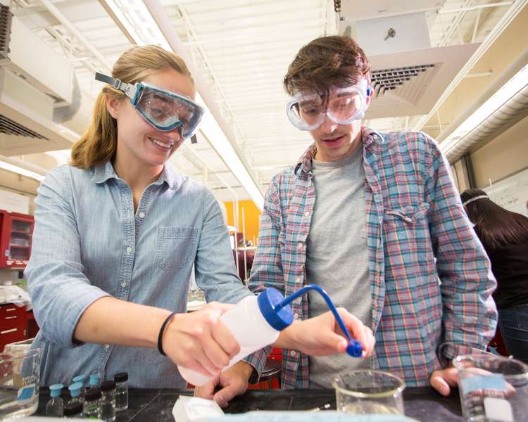 Roger Williams University students in lab at Bristol Campus in Rhode Island
