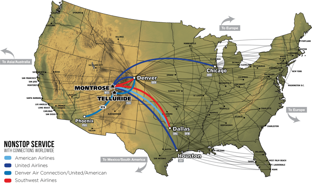 Summer Flight Map of Airlines from Montrose Regional Airport