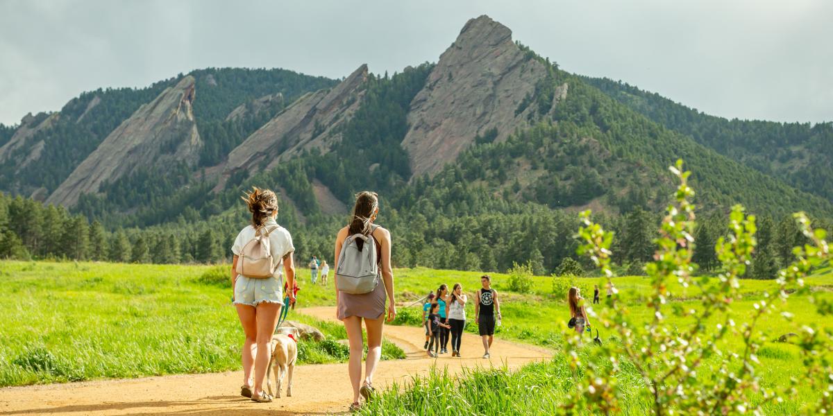 Women Hiking Flatirons with Dog