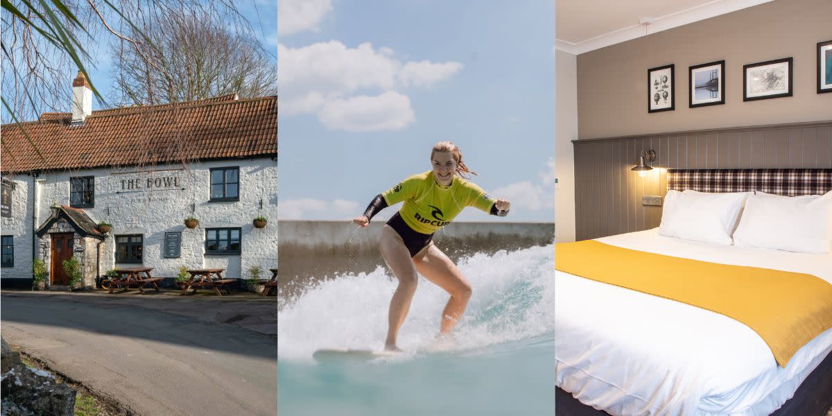 The Bowl Inn, person surfing at The Wave and Almondsbury Interchange bedroom