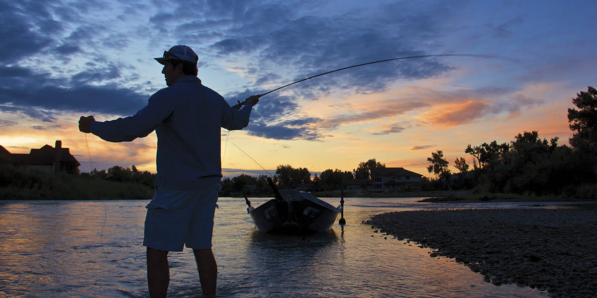 Fly fishing at dusk on the North Platte River in Casper, WY