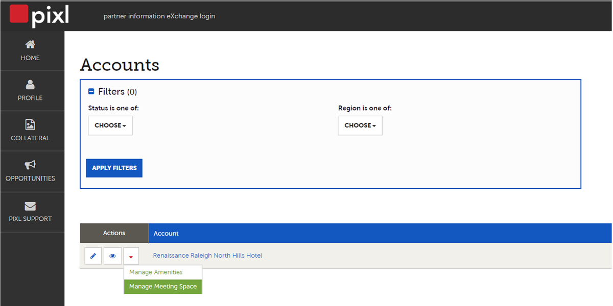 PIXL Manage Meeting Space Button