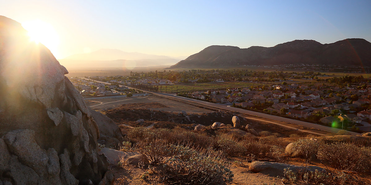 Hiking trail at sunrise in Moreno Valley, CA