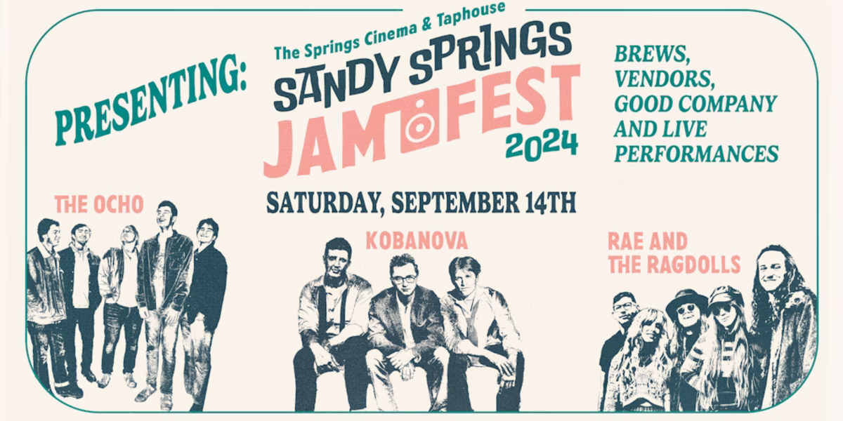 Sandy Springs Jam Fest lineup photo featuring The Ocho, Kobanova, Rae and the Ragdolls. Taking place September 14th