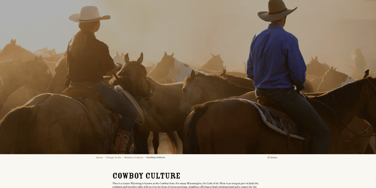 A screenshot of Visit Wyoming's cowboy culture page.