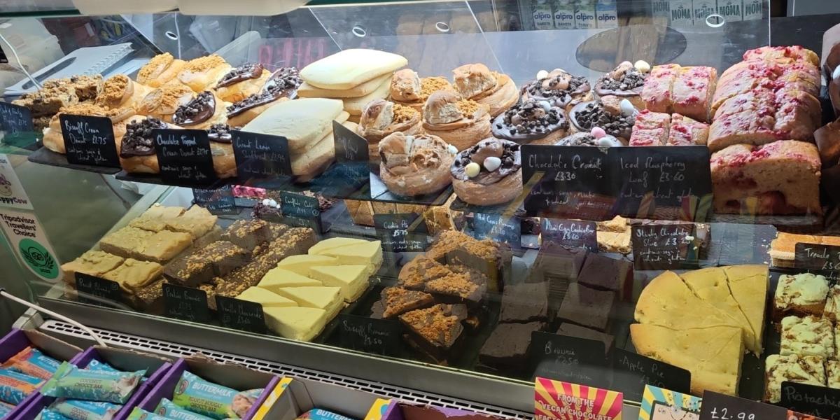 vegan desserts cabinet at Cafe Thrive