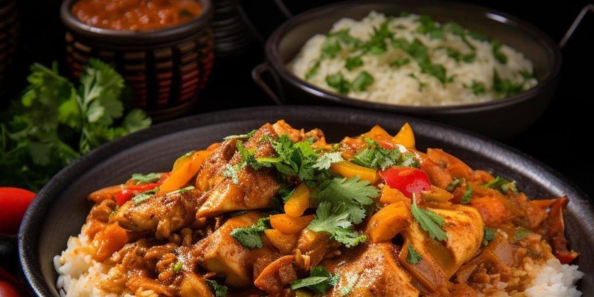 Curried chicken with coriander on a bed of rice at Coriander Lounge