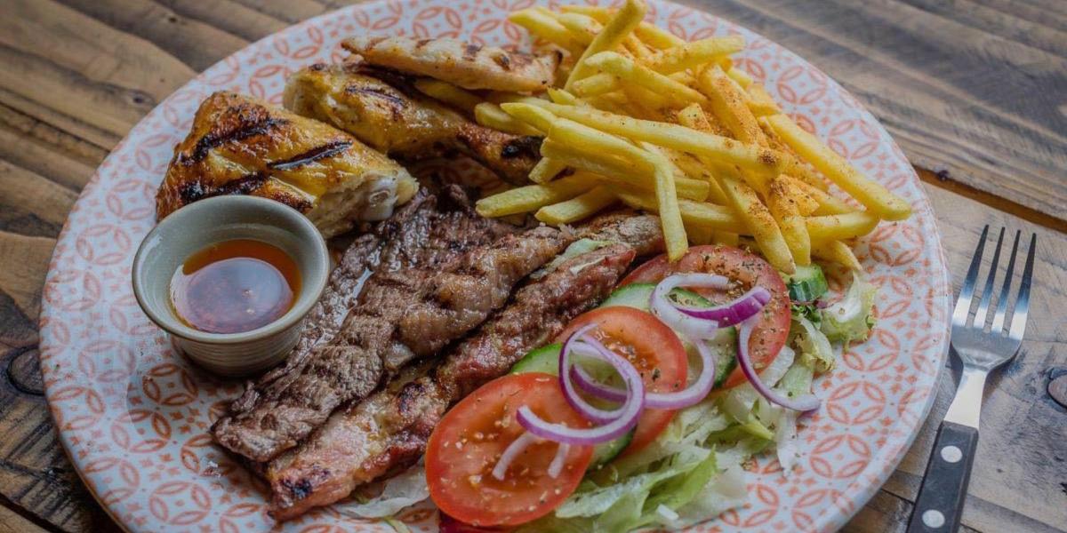 Diego's grilled mixed grill meats and chips