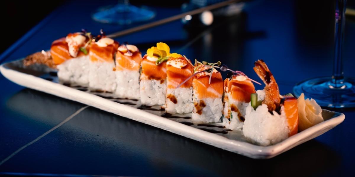 Edo asia sushi rolls topped with salmon