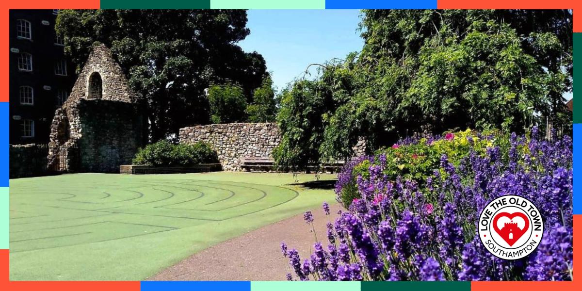 Bright purple lavender bush infront of Town Quay Park