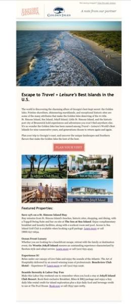 This is an example of a custom email offered through Explore Georgia.