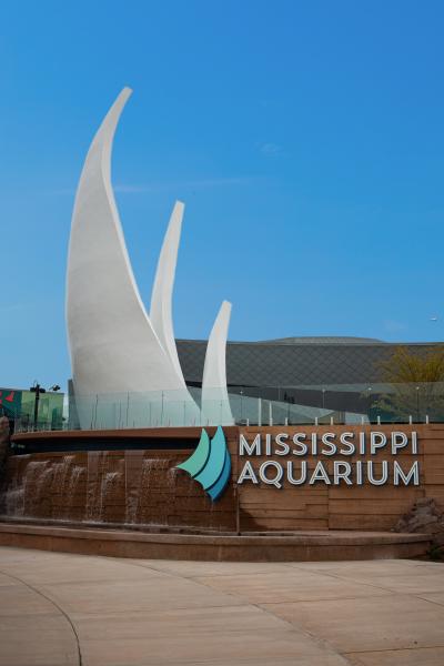 A view of the Mississippi Aquarium sign