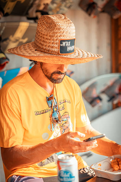 Owner Daniel Jarrett lunching on food truck fare courtesy Rockford's own Disco Chicken.