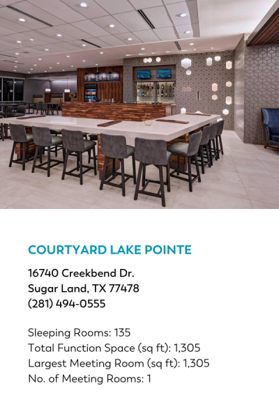 Hotel venue meeting information card for Courtyard by Marriott Lake Pointe.