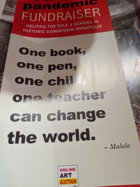 A quote from Malala Yousafzai’s memoirs adorns the poster