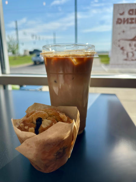 Iced coffee and blueberry muffin from The Adventurer's Grind in Charlestown, Indiana.