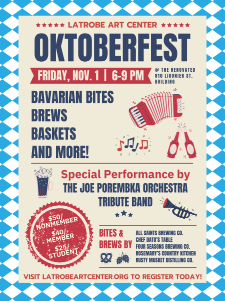 On Friday, November 1st, Latrobe Art Center invites guests ages 21+ to enjoy a night of Bavarian bites, brews, baskets, and more at their Oktoberfest fundraising event!
