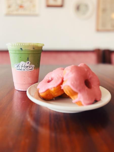 Donuts and an iced drink from Oh Honey Baking Co.
