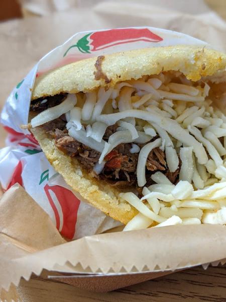 close up shot of an arepa from la torta loca restaurant in florence ky