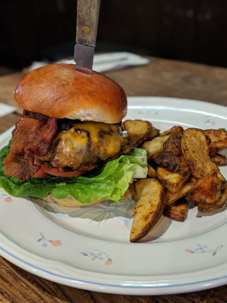 pretzel bun and the kitchen sink burger at wunderbar in covington kentucky