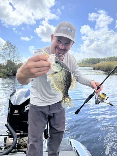 Author Keith Lusher lands crappie in late winter and early spring on The Northshore.