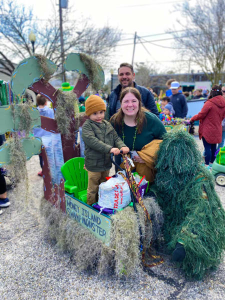 Honey Island Swamp Monster wagon in the Krewe of Kidz Wagon Parade