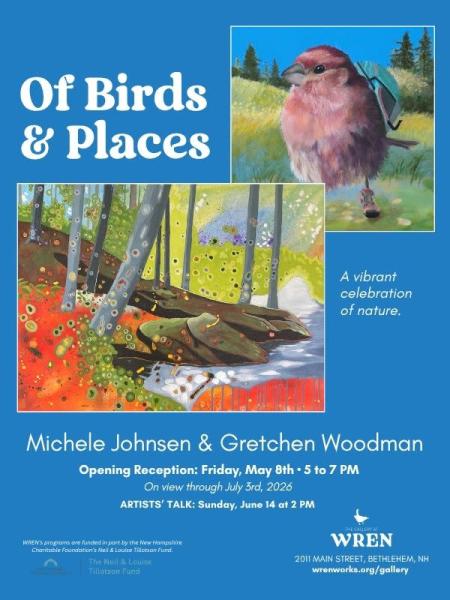 Of Birds and Places Promotional Image Showing Paintings from Michele Johnson and Gretchen Woodman