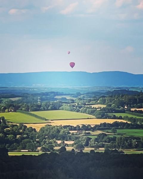 View from Heyshott Down with hot air balloons