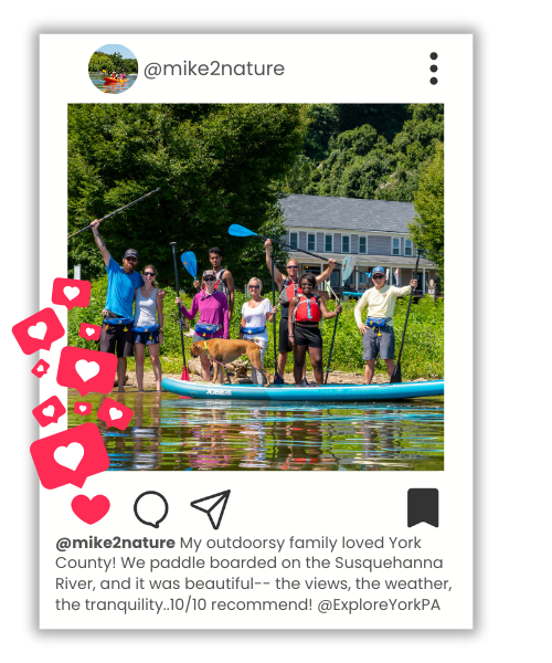 social post of group paddle boarding on the susquehanna river