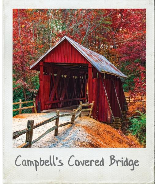 A Polaroid photo of Campbell's Covered Bridge in Landrum, SC.