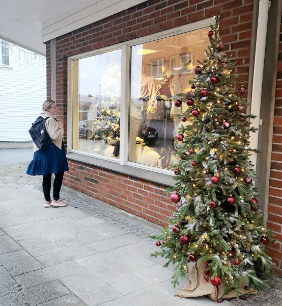 Dame som vindushopper i juletider