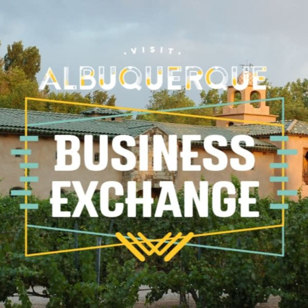 A graphic for the Visit Albuquerque Business Exchange at Casa Rondeña.