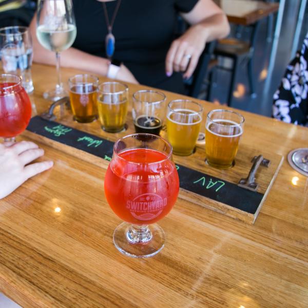 An assortment of beers and wines from Switchyard Brewery