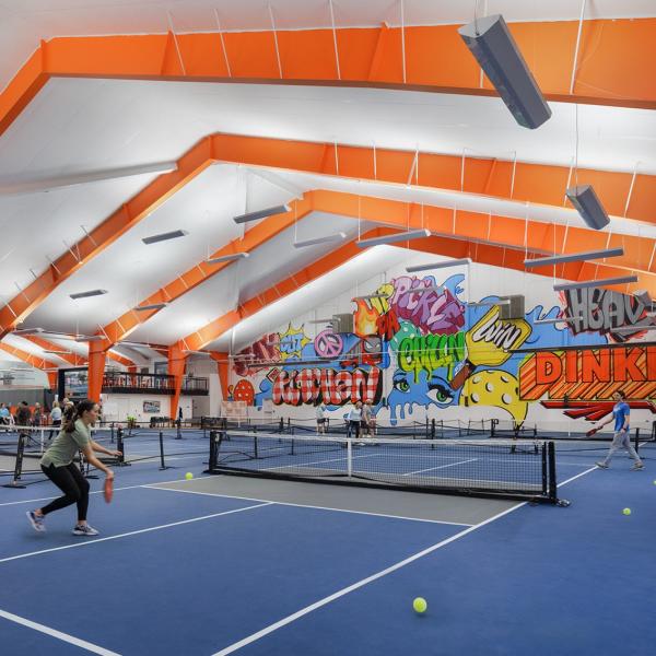 Pickleball courts inside Pickle & Chill