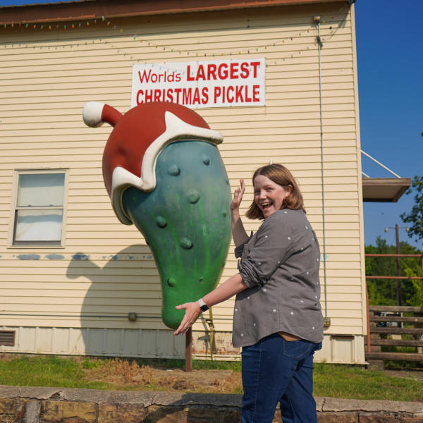 The World's Largest Christmas Pickle is a great photo opp in Fort Smith, Arkansas.