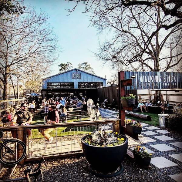 The patio at Walking Stick Brewing in Houston, TX