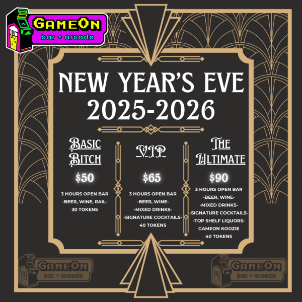 NYE packages at GameOn bar+arcade 2025
