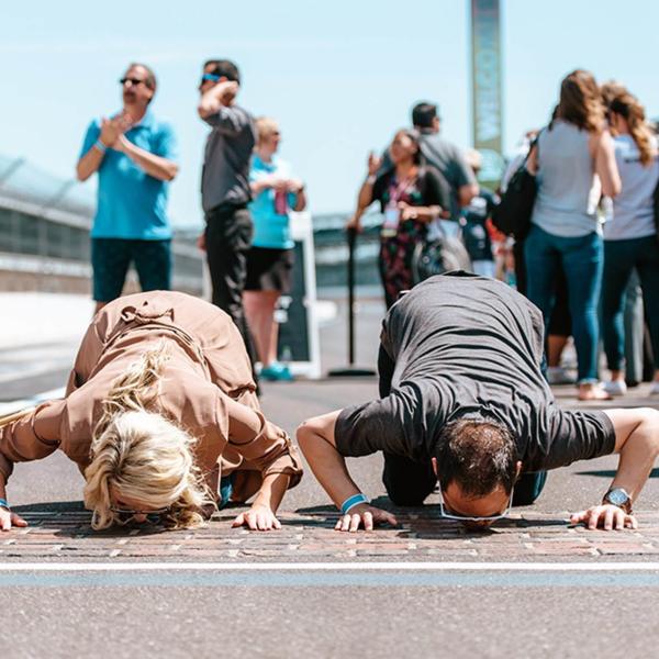 Kissing the bricks at Indianapolis Motor Speedway