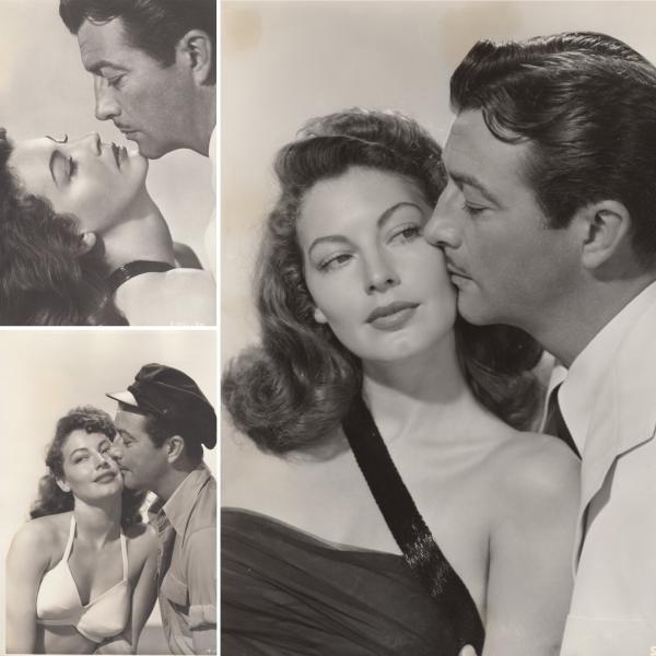 Collage of publicity images of Robert Taylor and Ava Gardner for The Bribe