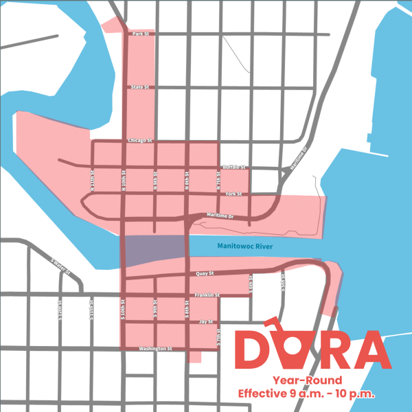 DORA Map 2026 in downtown Manitowoc