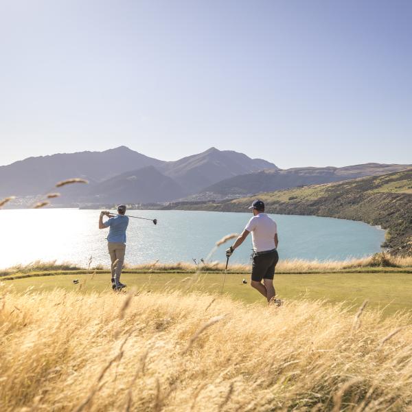 Friends golfing at Jacks Point Course in Summer