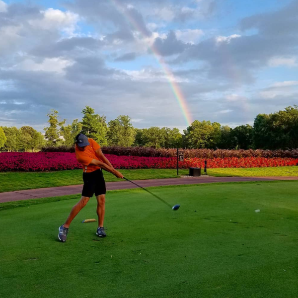 golfing, course, rainbow