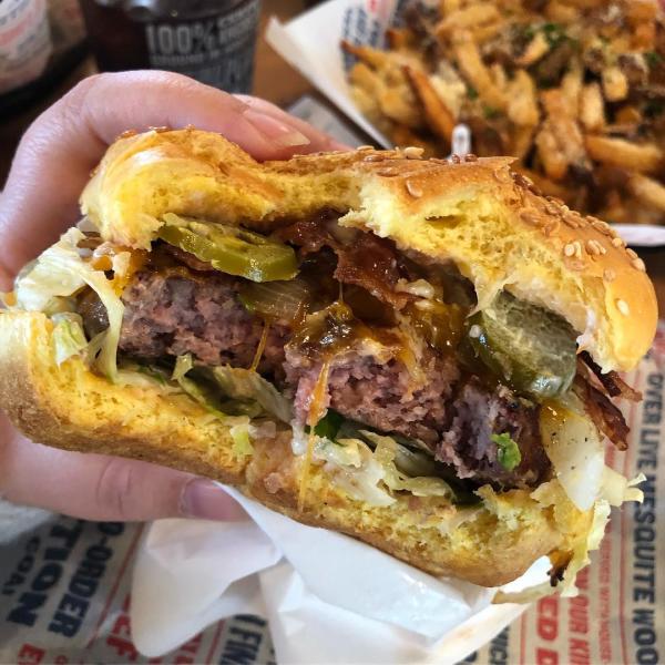 Beef, jalapeno and bacon burger at Beck's Prime