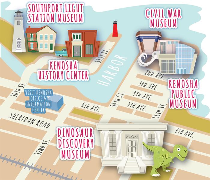 Map of 5 Downtown Kenosha Museums